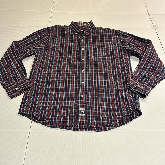 Izod Other - IZOD button up plaid long sleeve lightweight shirt navy red green white yellow